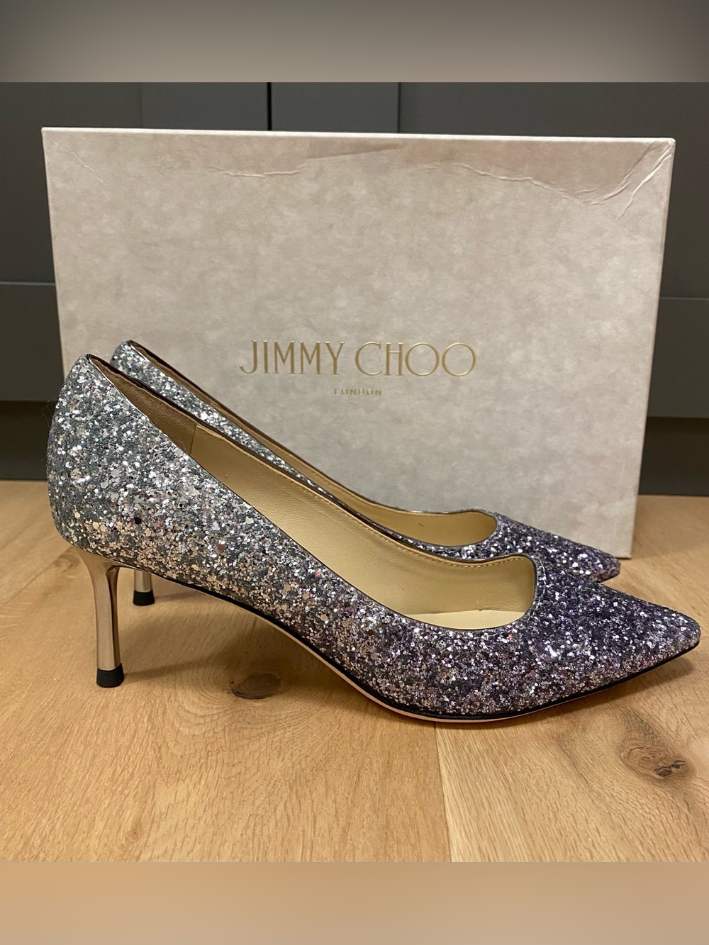 JIMMY CHOO Romy 60 Viola Mix Glitter Pumps - Size 36 (US 6)